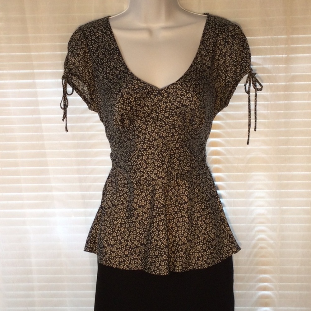 Express Design Studio Silk Floral Tie Back Blouse Sz S